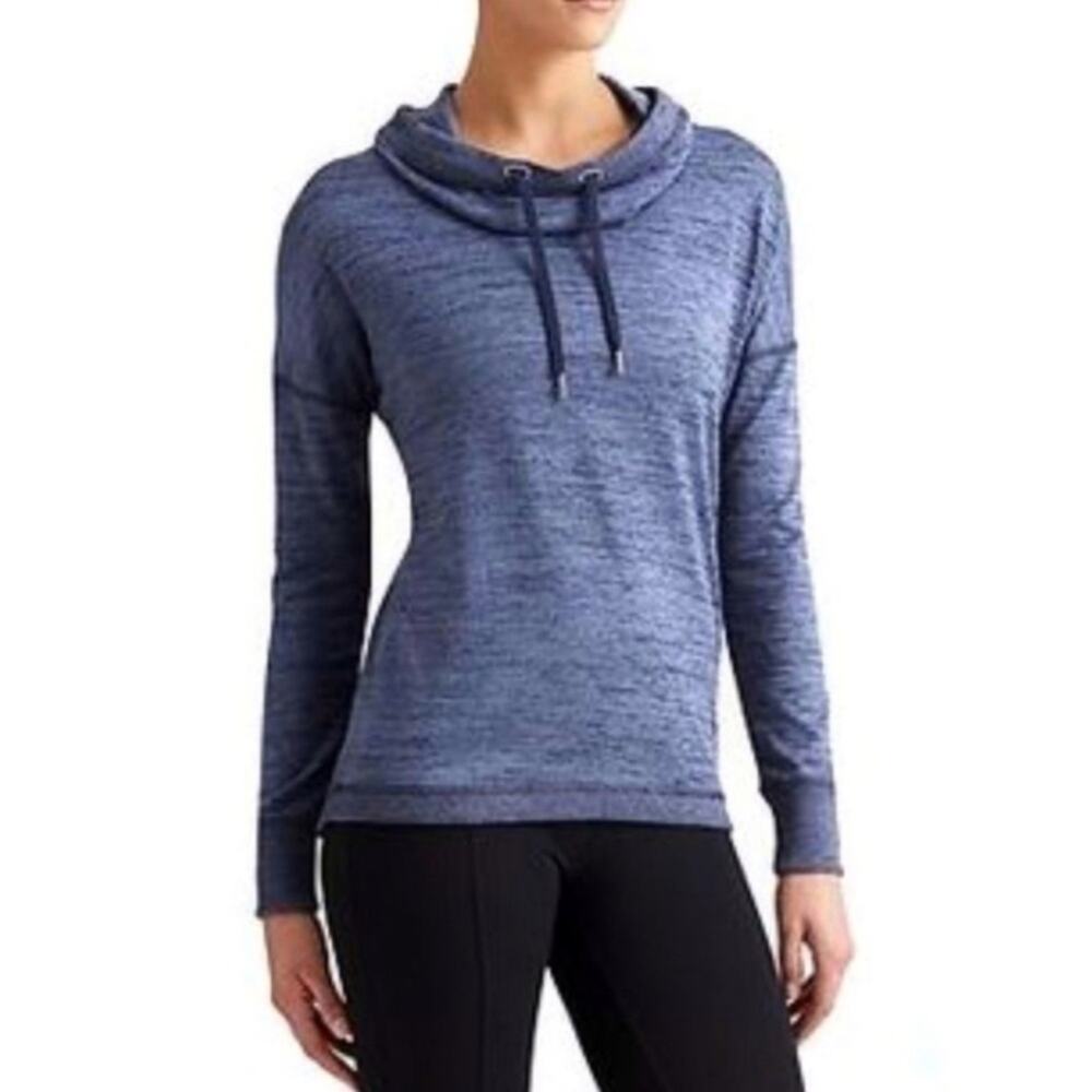 Athleta Blissful Cowl Neck Hoodie Sweatshirt Pullover Blue Top